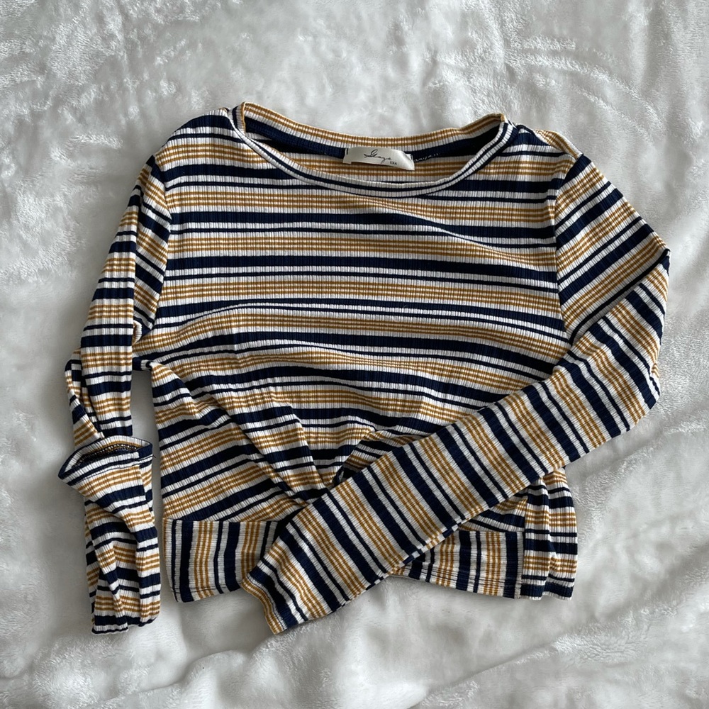 Cropped, Striped Ribbed Long Sleeve shirt